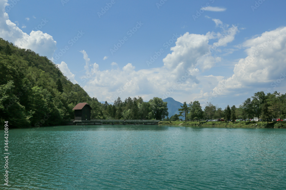 Zavrsnica lake near Jesenice in Slovenia, Europe on a beautiful summer morning.