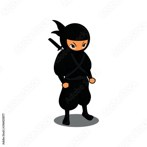 cartoon black ninja mascot stand 1