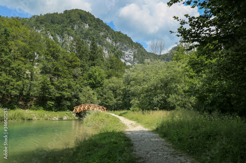 Zavrsnica lake near Jesenice in Slovenia, Europe on a beautiful summer morning. photo