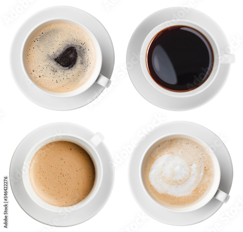 Coffee cups top view set isolated on white © Andrey Kuzmin