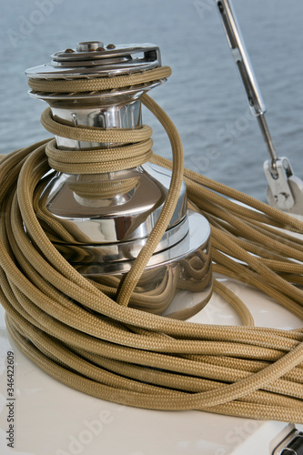Cable. Rope on a luxury yacht. Yachting. Sailing. © A