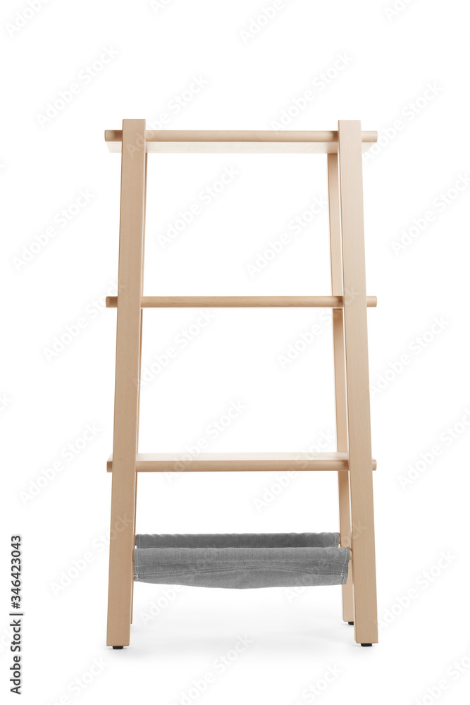Empty wooden shelving unit isolated on white Empty wooden shelving unit isolated on white