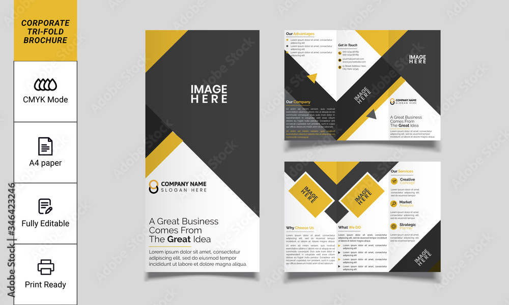 Vecteur Stock Creative tri fold brochure design. corporate business  template for tri fold flyer. Layout with modern design vector and abstract  background. Creative concept 3 folded flyer or brochure. | Adobe Stock