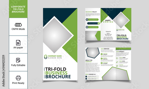 Creative tri fold brochure design. corporate business template for tri fold flyer. Layout with modern design vector and abstract background. Creative concept 3 folded flyer or brochure.