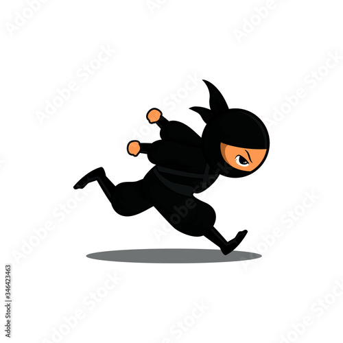 Cartoon black ninja run fast to catch enemy