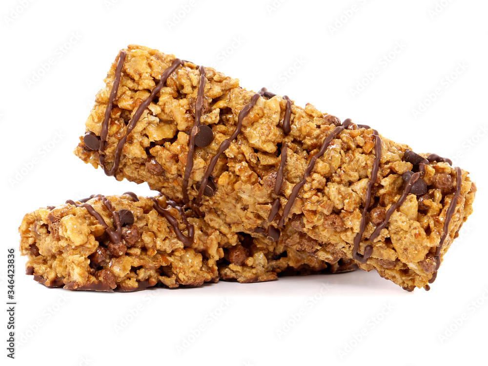 Chocolate cereal bars isolated on white Chocolate cereal bars isolated on white