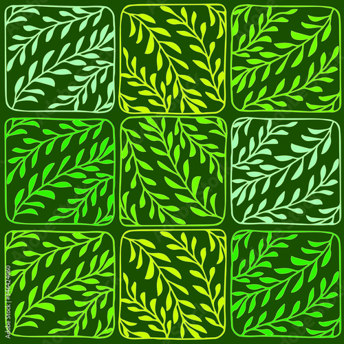 Rounded corner square with a pattern inside. Square pattern for printing on fabric. Shades of green.