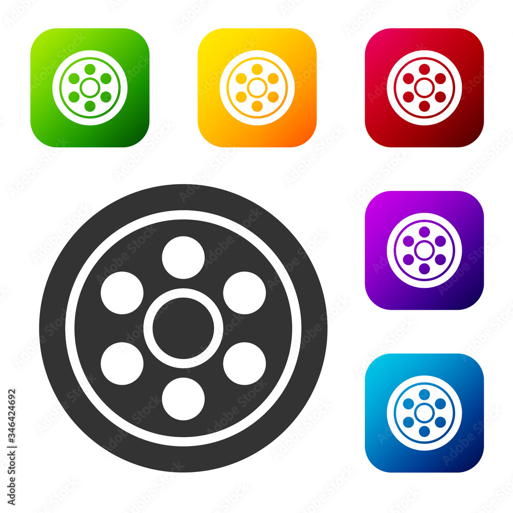 Black Alloy wheel for a car icon isolated on white background. Set icons in color square buttons. Vector Illustration Black Alloy wheel for a car icon isolated on white background. Set icons in color square buttons. Vector Illustration