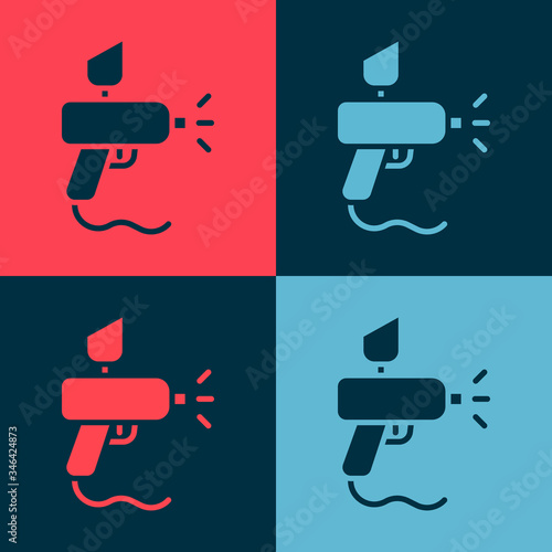 Pop art Paint spray gun icon isolated on color background. Vector Illustration