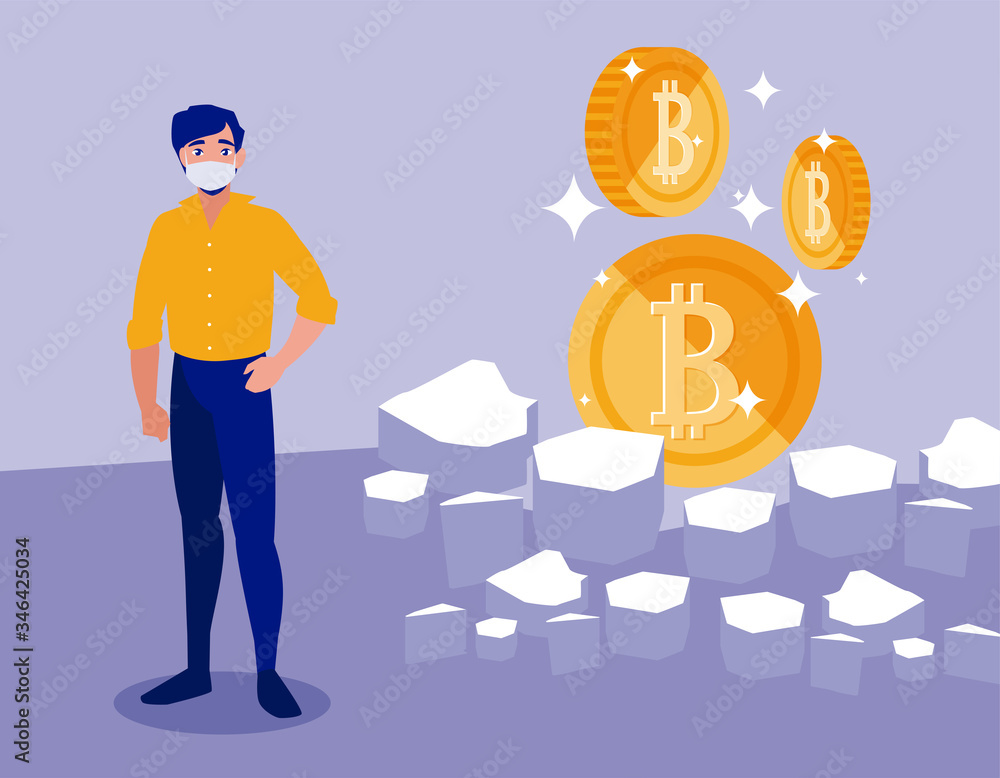 Man with mask and bitcoins vector design Man with mask and bitcoins vector design
