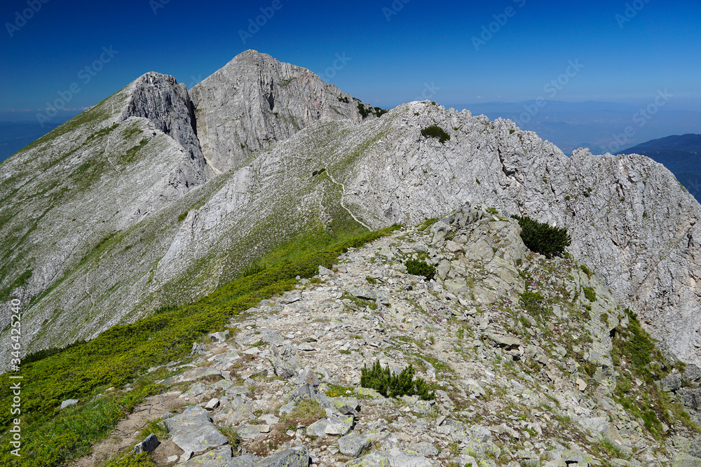 View towards Sinanitsa ridge and peak in Pirin mountain National park in Bulgaria
