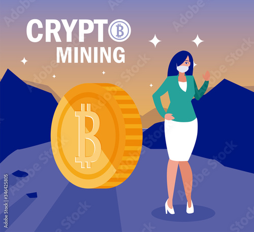 Woman with mask and bitcoin vector design