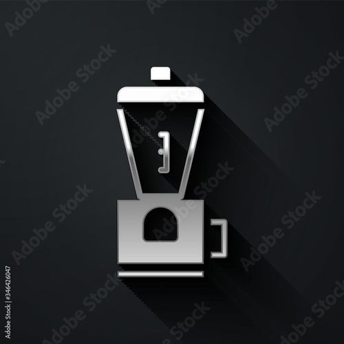 Silver Electric coffee grinder icon isolated on black background. Long shadow style. Vector Illustration