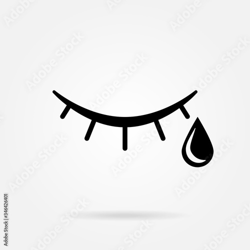 Tear cry eye icon. Woe and sorrow, sadness, grief symbol. Flat design. Stock - Vector illustration.