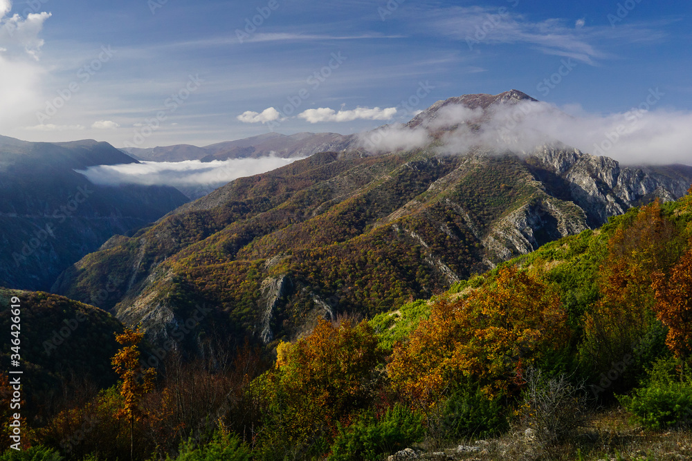 View from Vodno mountain towards Matka canyon and the Suva mountain peaks in North Macedonia
