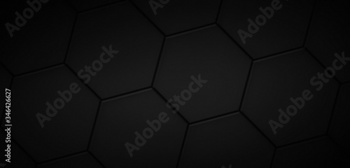 Dark abstract background - wide banner  hexagonal elements  digital illustration