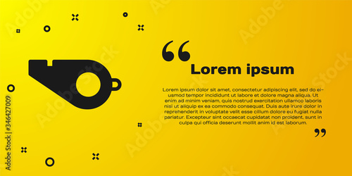 Black Whistle icon isolated on yellow background. Referee symbol. Fitness and sport sign. Vector Illustration