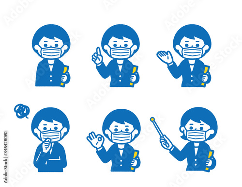 Woman in suit wearing face mask