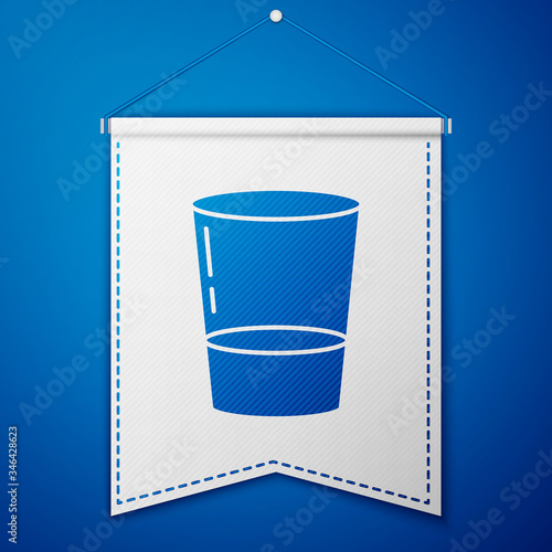 Blue Glass with water icon isolated on blue background. Soda glass. White pennant template. Vector Illustration