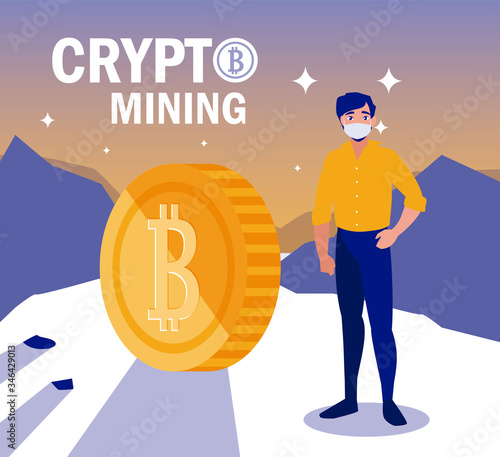 Man with mask and bitcoin vector design