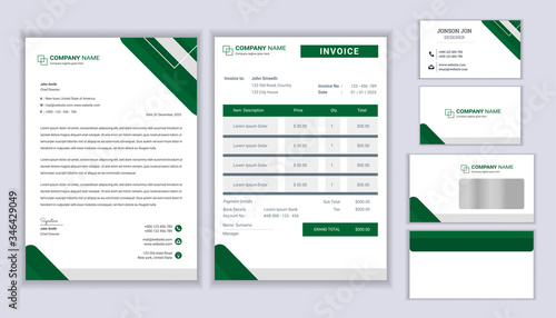 Classic stationery business corporate identity design with Letterhead template, invoice and business card. Stationery template design