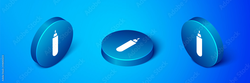 Isometric Marker pen icon isolated on blue background. Blue circle button. Vector Illustration Isometric Marker pen icon isolated on blue background. Blue circle button. Vector Illustration