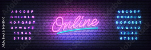 Online neon template. Glowing neon letteing Online