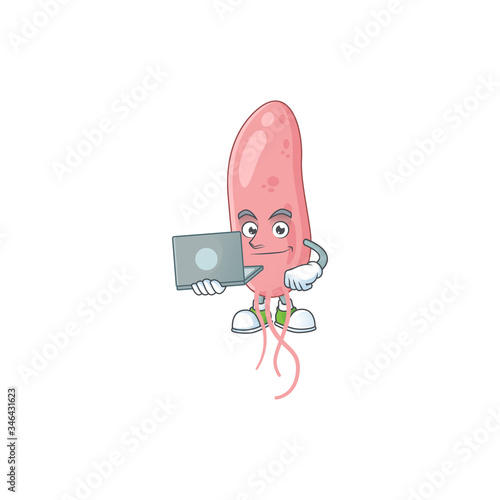 Diligent vibrio cholerae mascot design style working from home with laptop