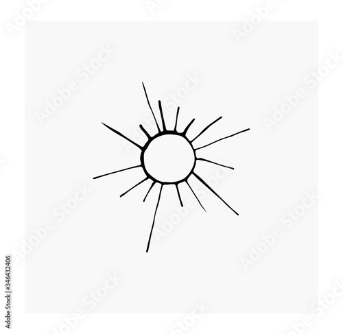  Sun, summer heat. Vector illustration in doodle style. Isolated object on a white background.