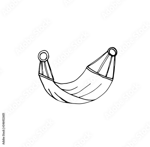 Hammock for rest. Hammock swing.Isolated object on white background. Vector image in doodle style