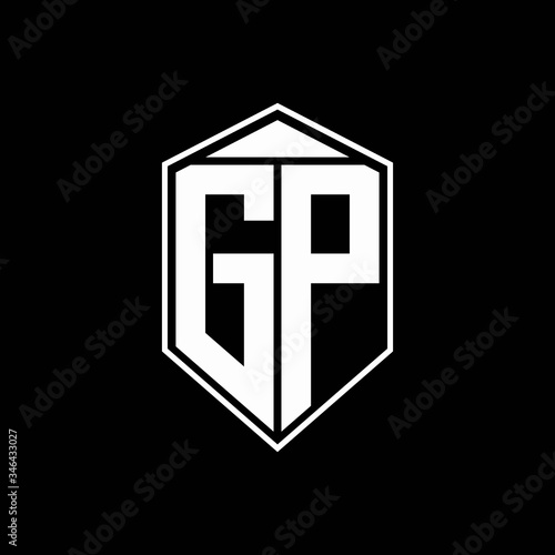 GP logo monogram with emblem shape combination tringle on top design template