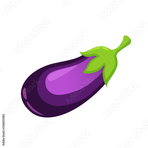 Cartoon Eggplant on white background, healthy food, vegetable harvest. Icon.
