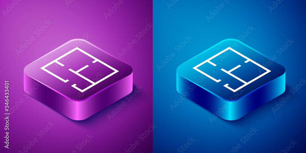 Isometric House plan icon isolated on blue and purple background. Square button. Vector Illustration Isometric House plan icon isolated on blue and purple background. Square button. Vector Illustration