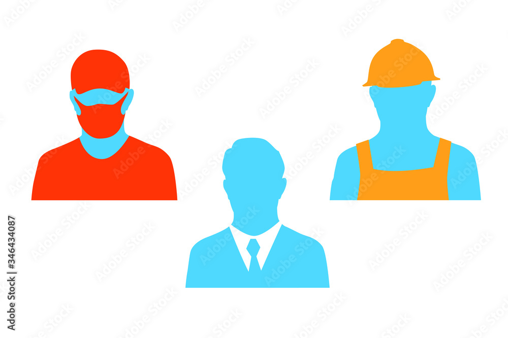 Silhouette of a man of different professions, vector illustration on a white background
