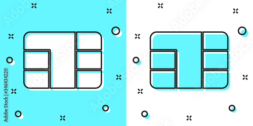 Black line Credit card with chip icon isolated on green and white background. Contactless payment. Random dynamic shapes. Vector Illustration