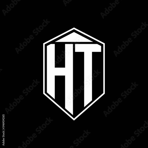 HT logo monogram with emblem shape combination tringle on top design template