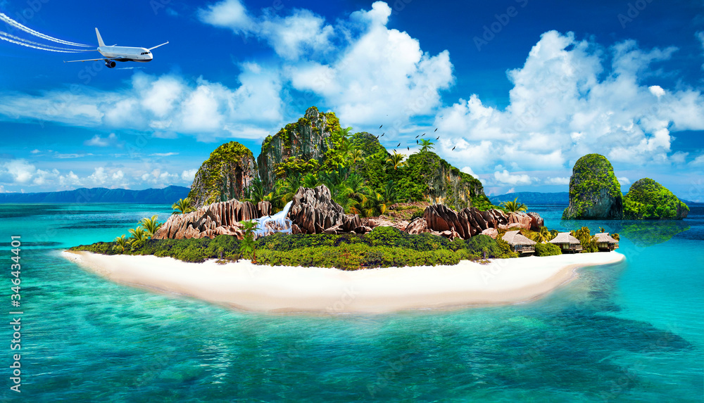 tropical island 3D illustration - obrazy, fototapety, plakaty 