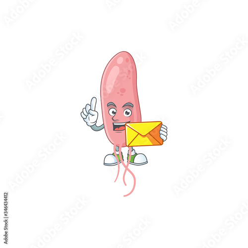 Cute face vibrio cholerae mascot design bring brown envelope