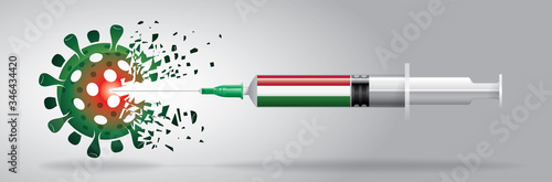 Vector illustration with 3D corona vaccine, country flag concept.