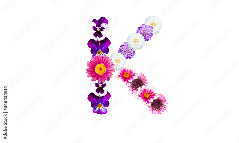 花文字(花のフォント)、アルファベットのK 花文字(花のフォント)、アルファベットのK