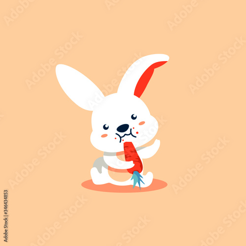 Cartoon cute bunny eat a carrot