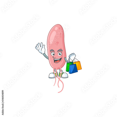 cartoon character concept of rich vibrio cholerae with shopping bags