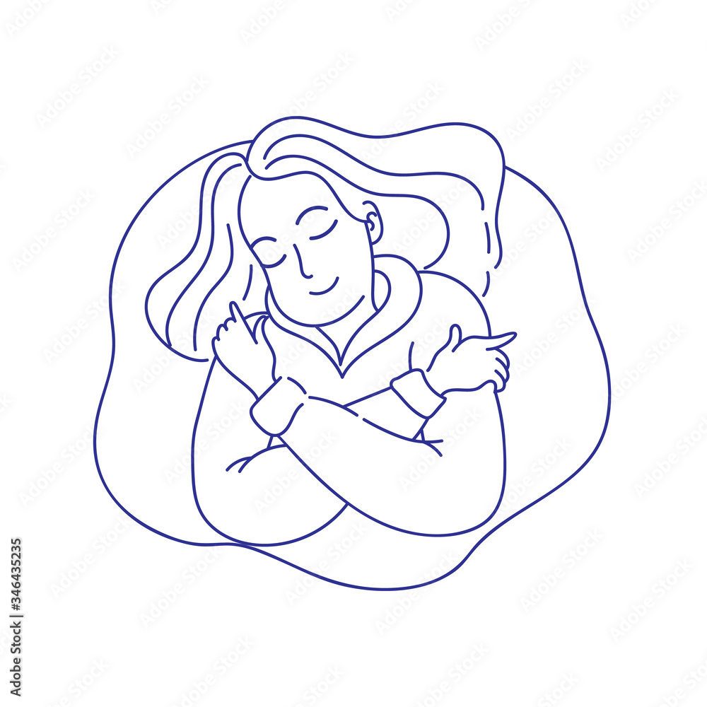 Love yourself. Illustration of a woman hugging herself. Love yourself. Illustration of a woman hugging herself.