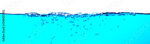 Blue sea water wave with bubbles on white background, (drink more water concept)