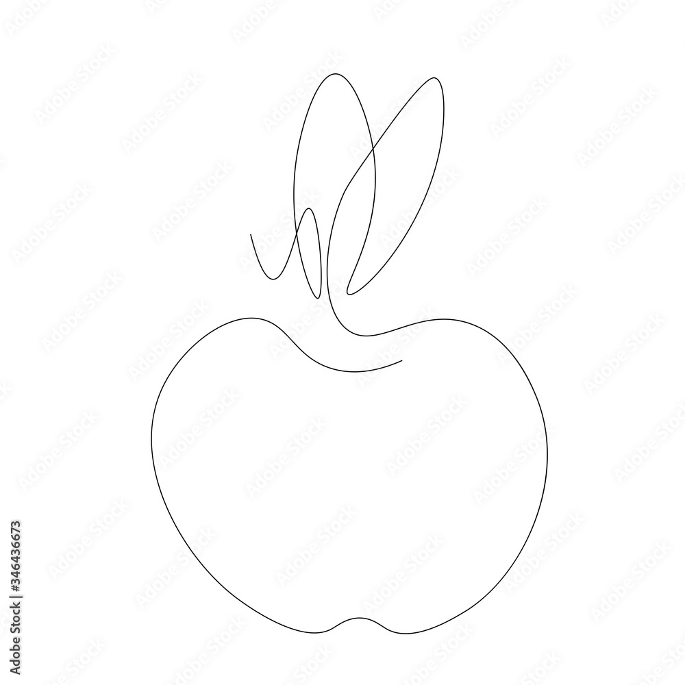 Apple fruit silhouette line drawing, farm design vector illustration Apple fruit silhouette line drawing, farm design vector illustration