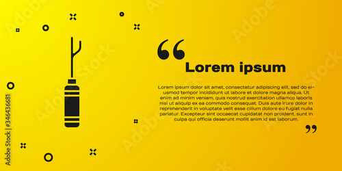 Black Awl tool with wooden handle icon isolated on yellow background. Work equipment tailor industry. Vector Illustration