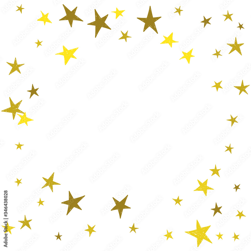 Golden cute hand drawn stars. Abstract vector background with yellow starry. Golden cute hand drawn stars. Abstract vector background with yellow starry.