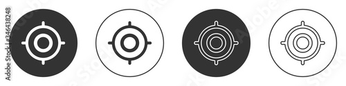 Black Target sport icon isolated on white background. Clean target with numbers for shooting range or shooting. Circle button. Vector Illustration