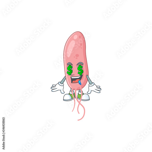 mascot character style of rich vibrio cholerae with money eyes
