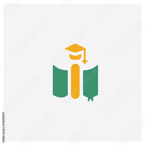 Thesis concept 2 colored icon. Isolated orange and green Thesis vector symbol design. Can be used for web and mobile UI/UX